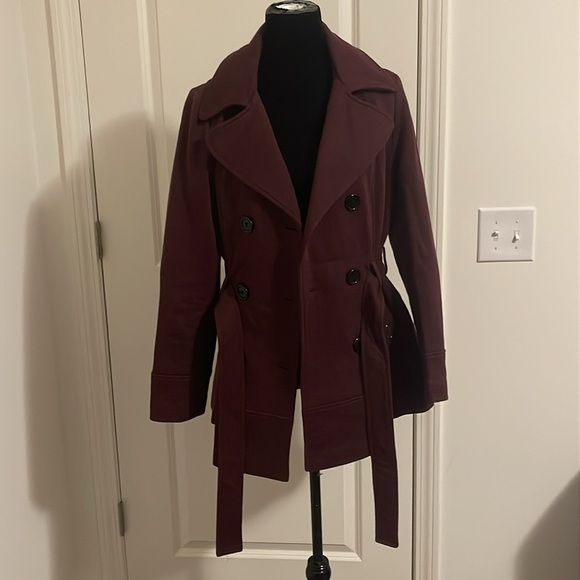 Jones NY Burgundy Knit Double Breasted Peacoat Size M - Picture 6 of 7